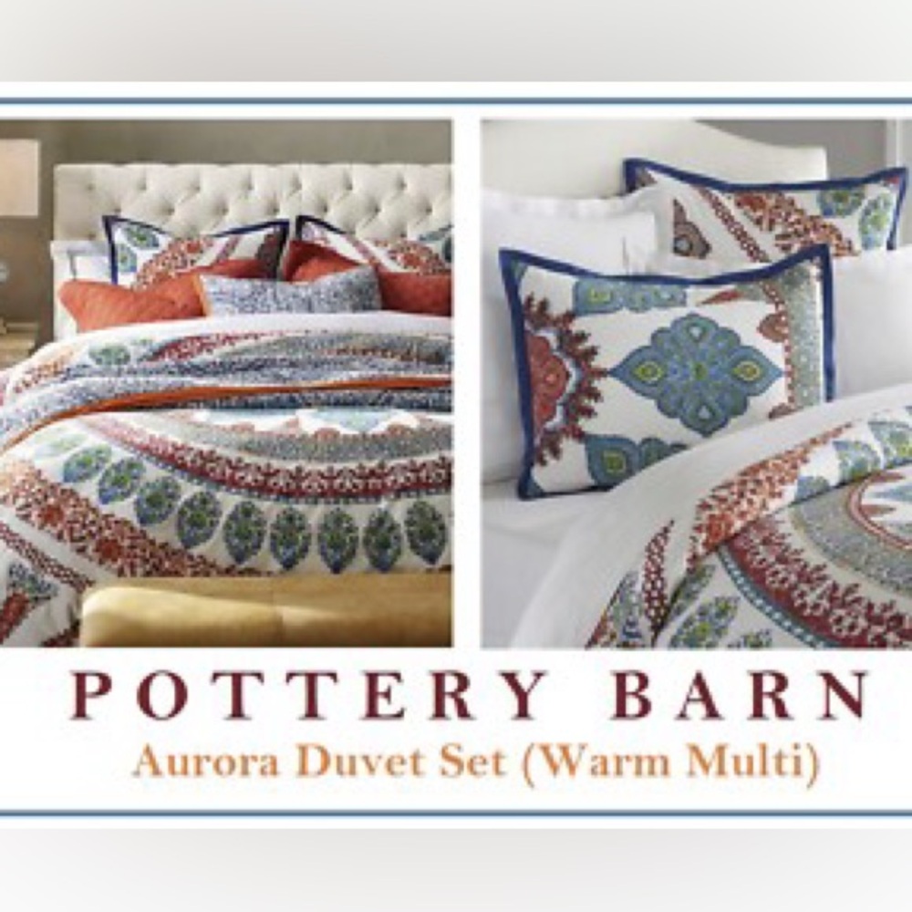 New Pottery Barn Aurora Paisley Full/Queen Duvet Cover Set, Warm Multi, S/3